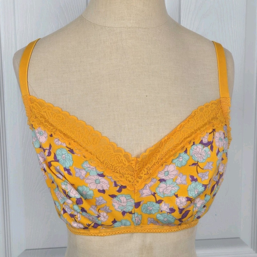 Savage X Fenty‎ Yelpow Floral Lace Trimmed Bralette Bra Size 1X Cotton Lingerie